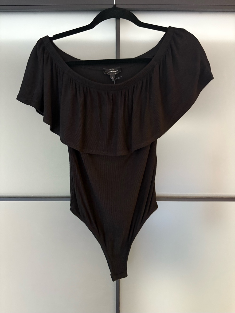Lucky Brand Ribbed Off-Shoulder Bodysuit in Black
